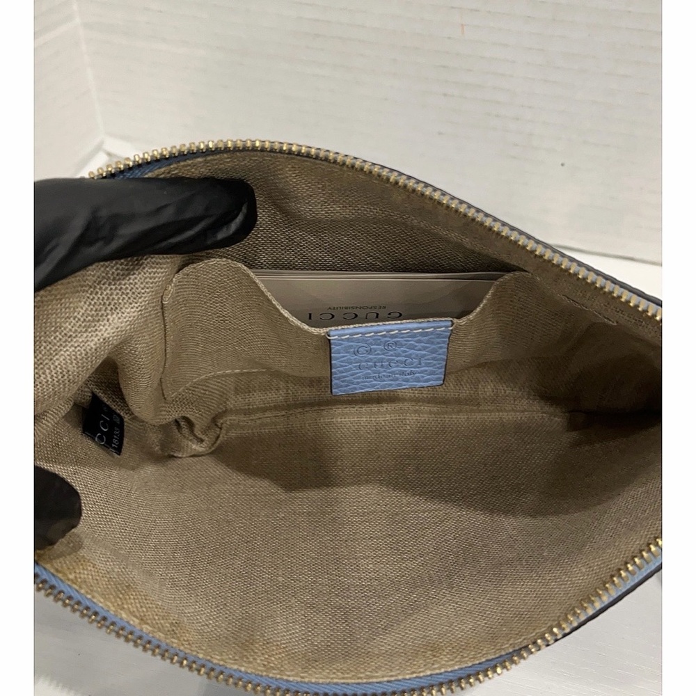 Gucci mineral Blue calf skin leather. Tassel Wristlet with Bamboo Accents - Picture 8 of 9